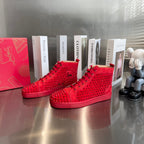 High-Top Red Studded Luxury Sneakers