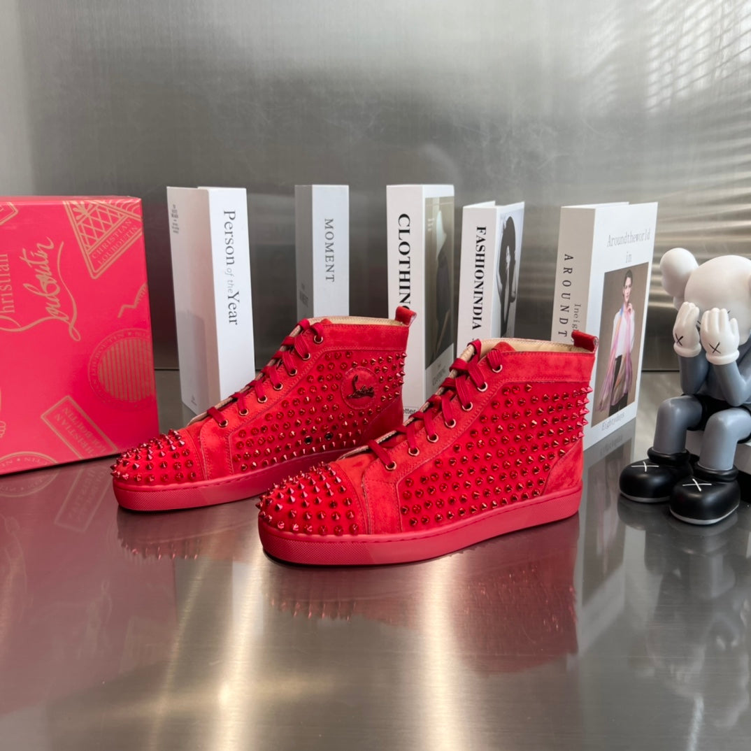 High-Top Red Studded Luxury Sneakers