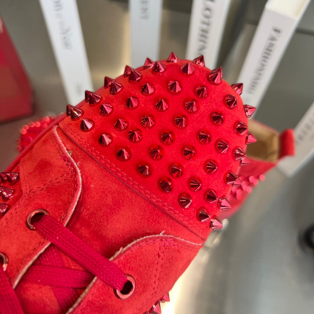 High-Top Red Studded Luxury Sneakers