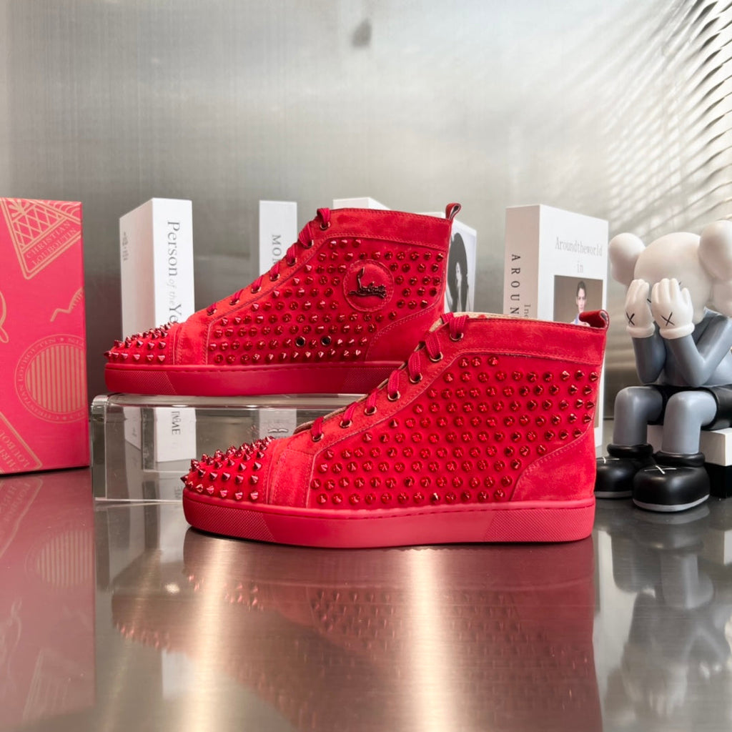High-Top Red Studded Luxury Sneakers