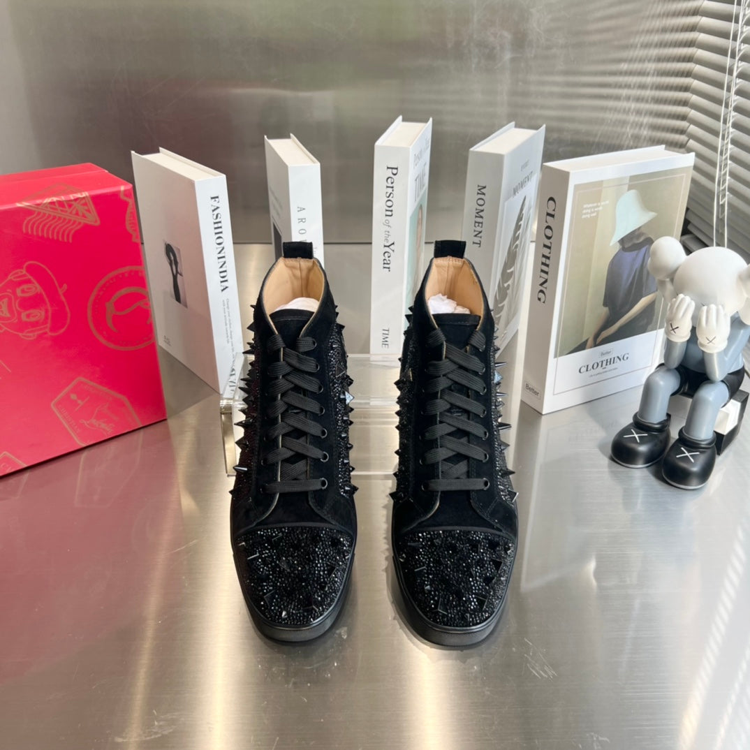 High-Top Black Diamond Studded Boots