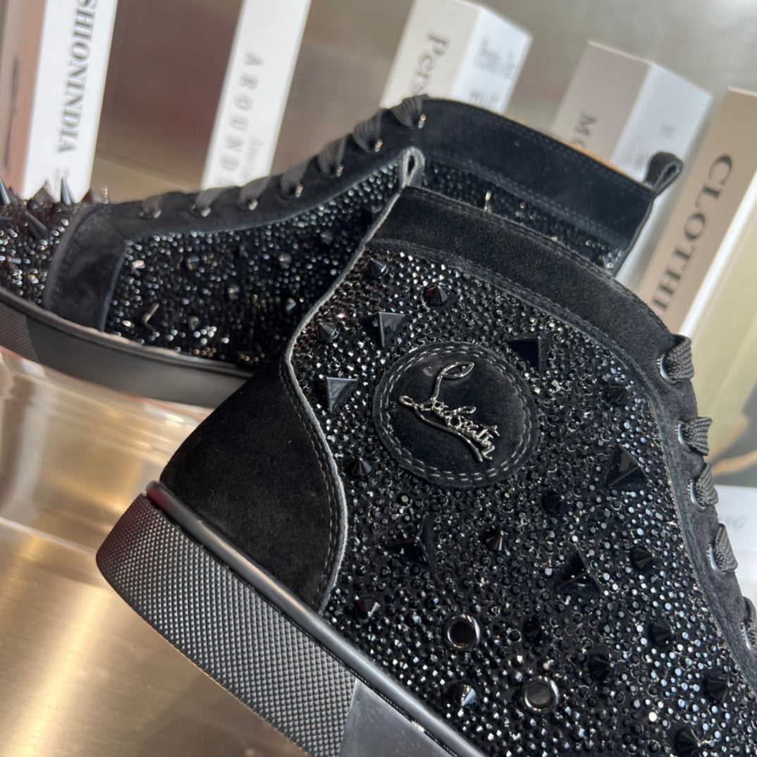 High-Top Black Diamond Studded Boots