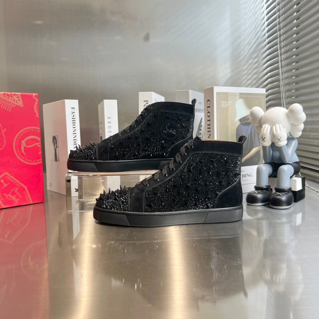 High-Top Black Diamond Studded Boots