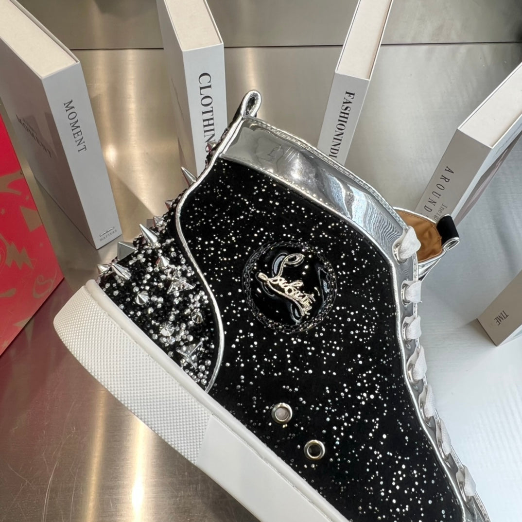 High-Top Black Studded Sneakers