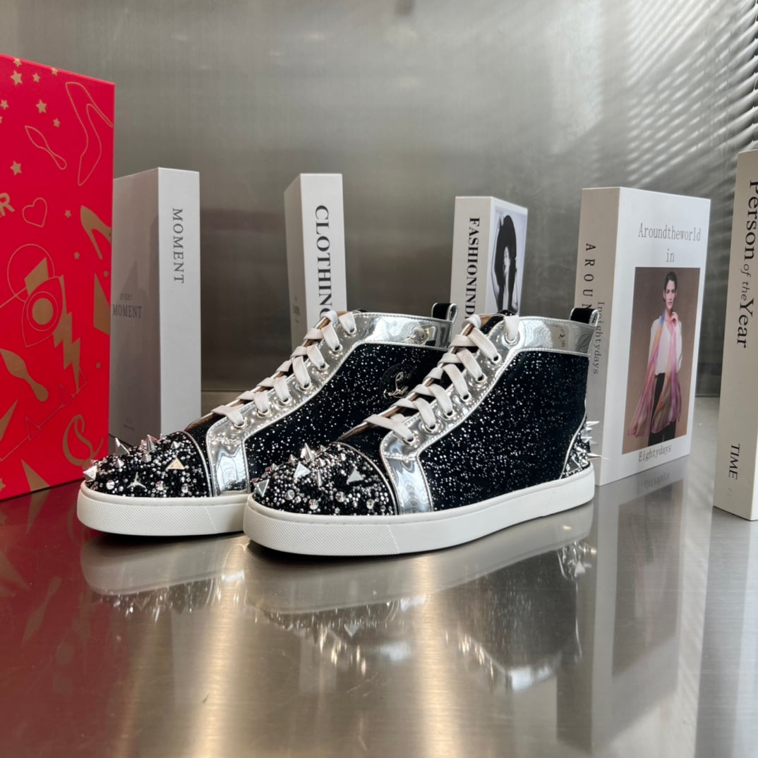 High-Top Black Studded Sneakers