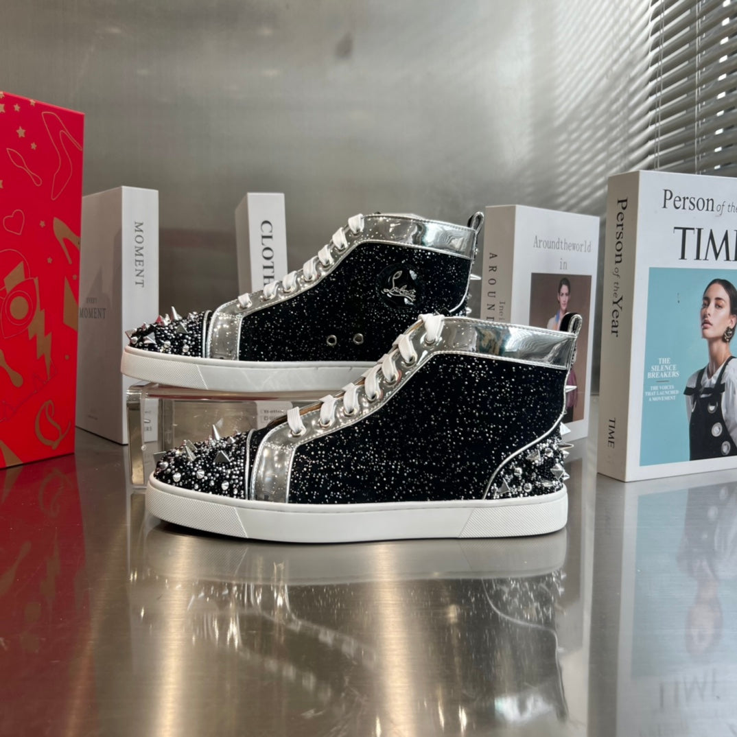 High-Top Black Studded Sneakers