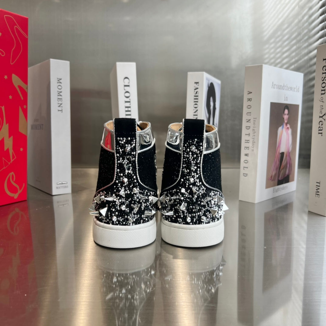 High-Top Black Studded Sneakers