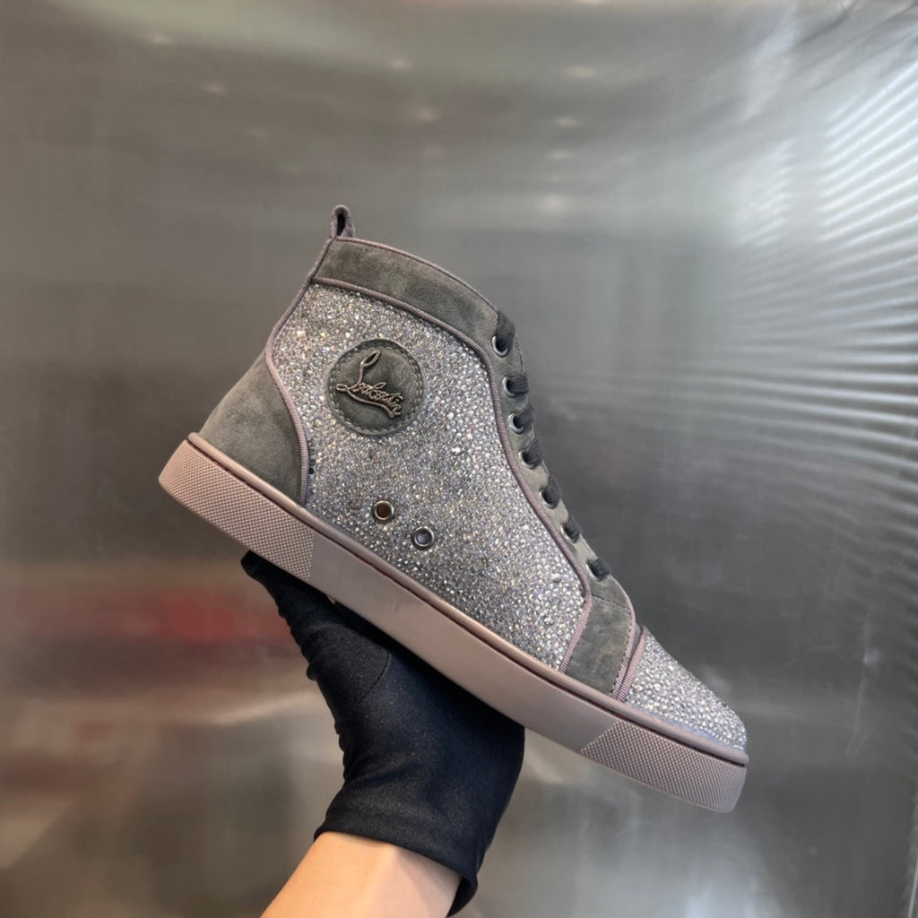 High-Top Grey Diamond Studded Boots