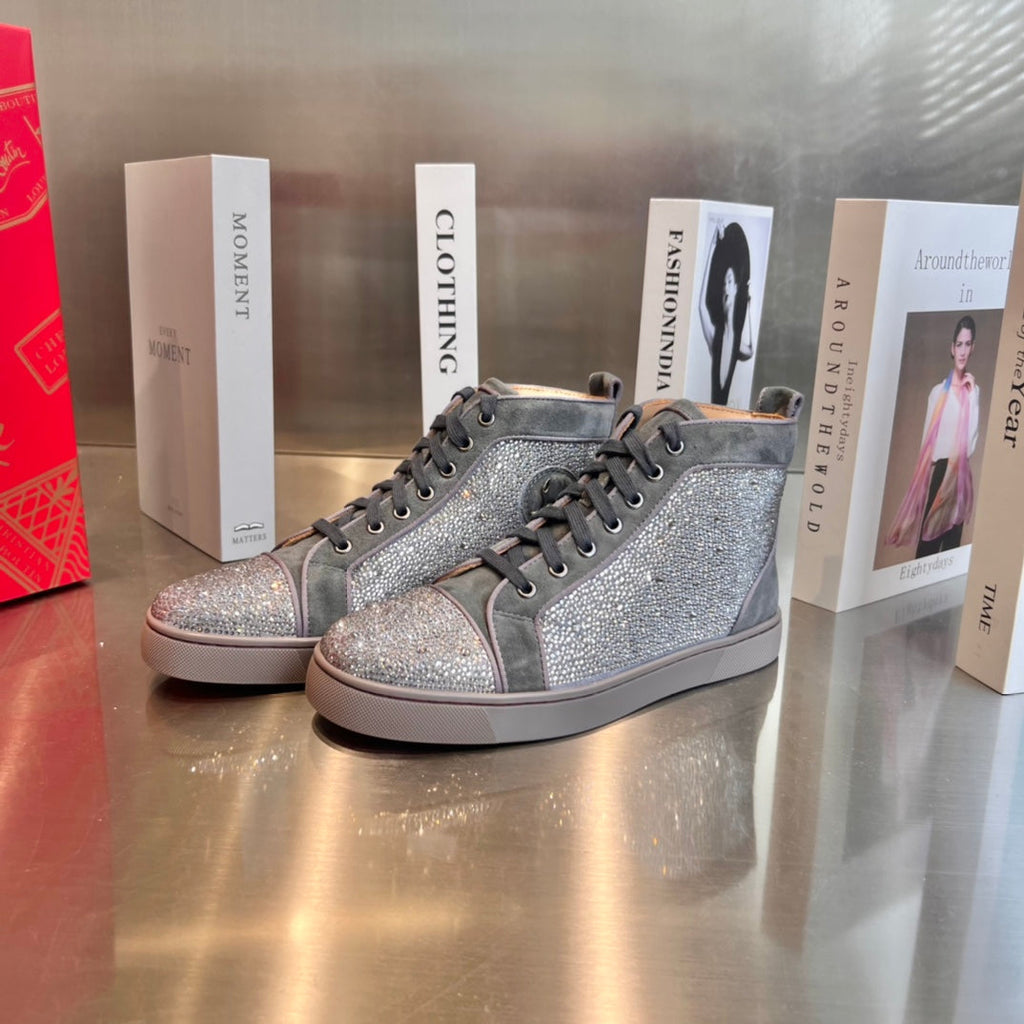 High-Top Grey Diamond Studded Boots