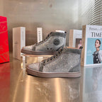 High-Top Grey Diamond Studded Boots