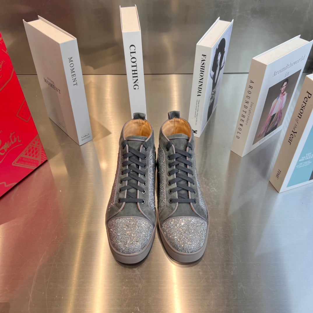 High-Top Grey Diamond Studded Boots