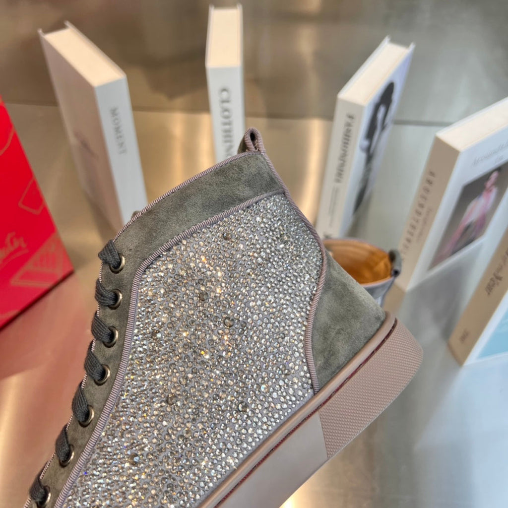 High-Top Grey Diamond Studded Boots