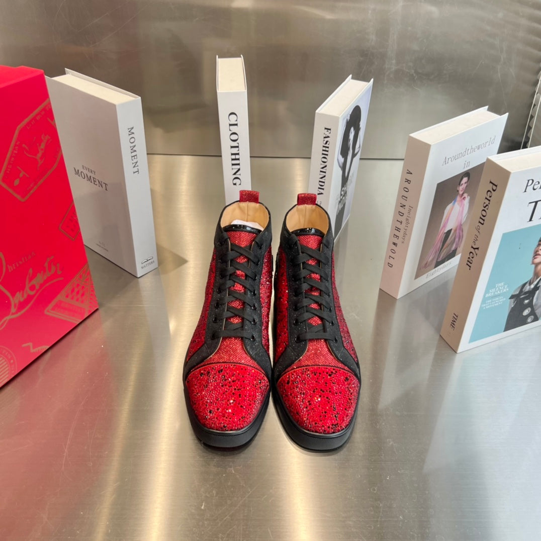 High-Top Black Red Diamond Studded Boots