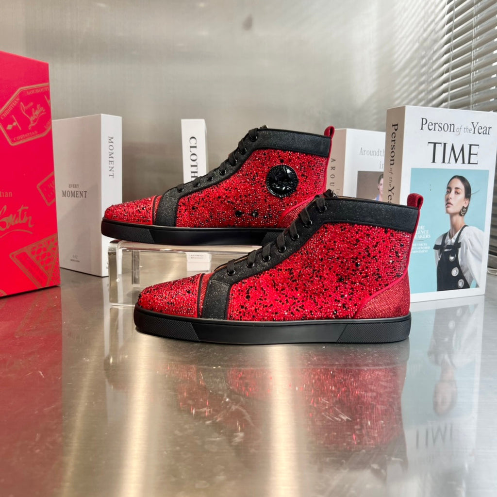 High-Top Black Red Diamond Studded Boots