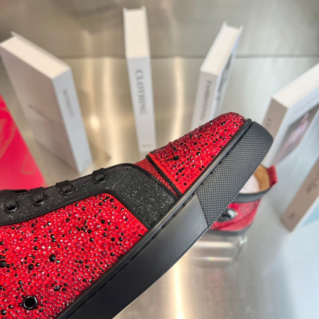 High-Top Black Red Diamond Studded Boots