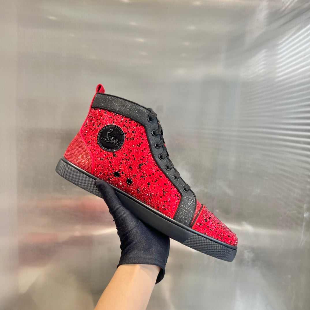 High-Top Black Red Diamond Studded Boots