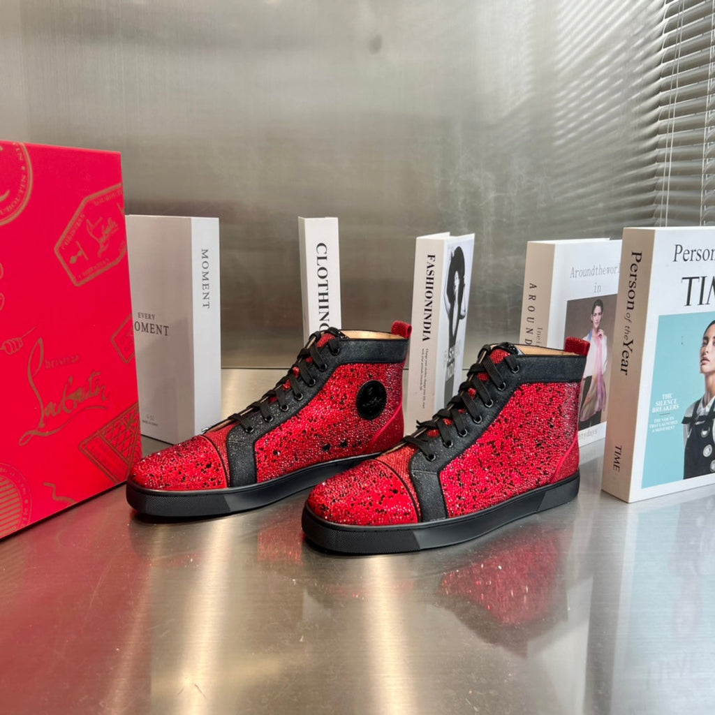 High-Top Black Red Diamond Studded Boots