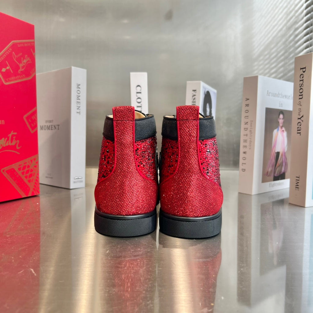 High-Top Black Red Diamond Studded Boots