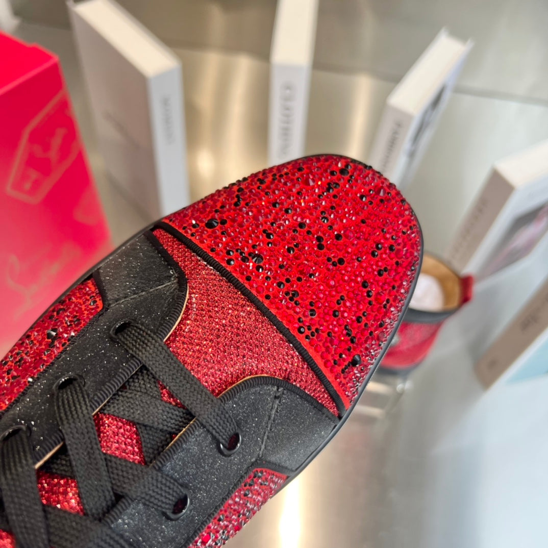 High-Top Black Red Diamond Studded Boots