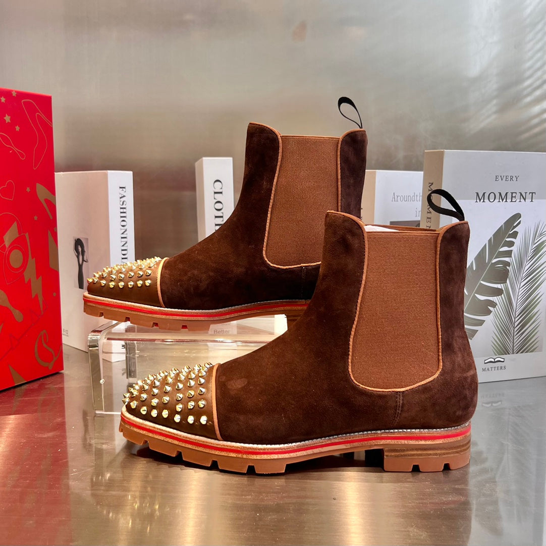 Dark Brown Sheepskin Boots with Front Studs