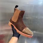 Dark Brown Sheepskin Boots with Front Studs