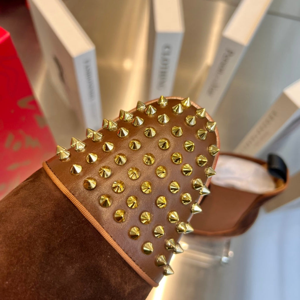 Dark Brown Sheepskin Boots with Front Studs