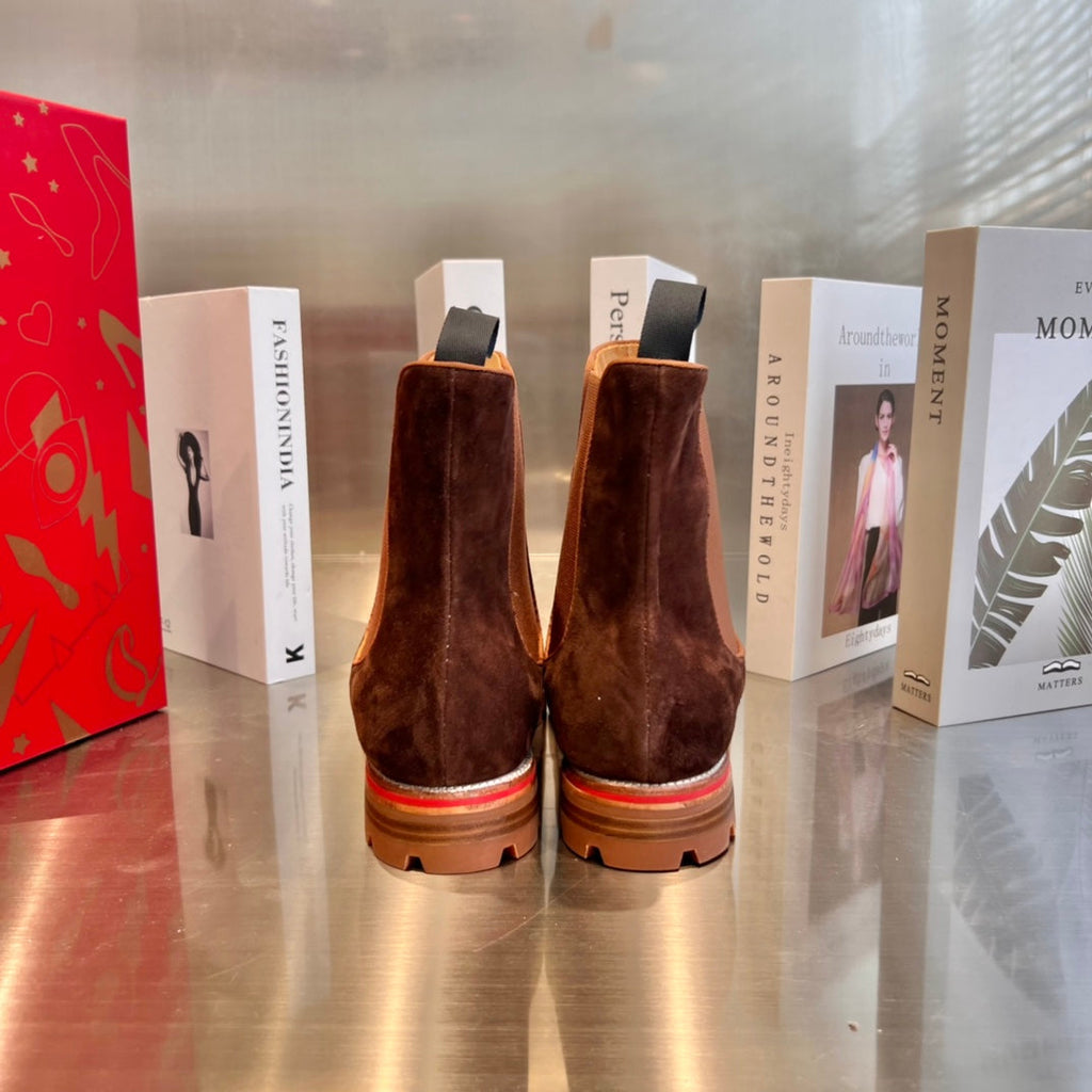 Dark Brown Sheepskin Boots with Front Studs