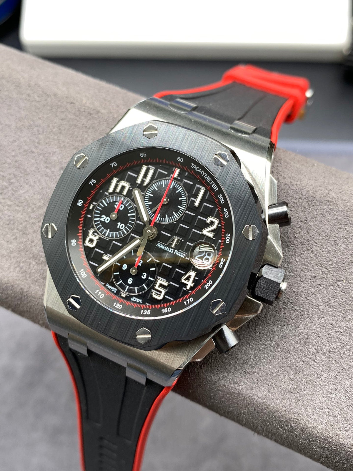Black Red Chronograph Sport Watch 44 mm