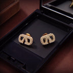V Half-Pearl Half-Stone Earrings