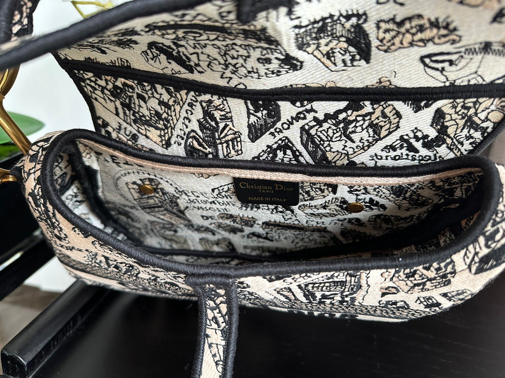 Embroidered Black Denim Saddle Bag with Fringe – 25.5cm