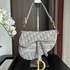 Embroidered Grey Denim Saddle Bag with Fringe – 25.5cm