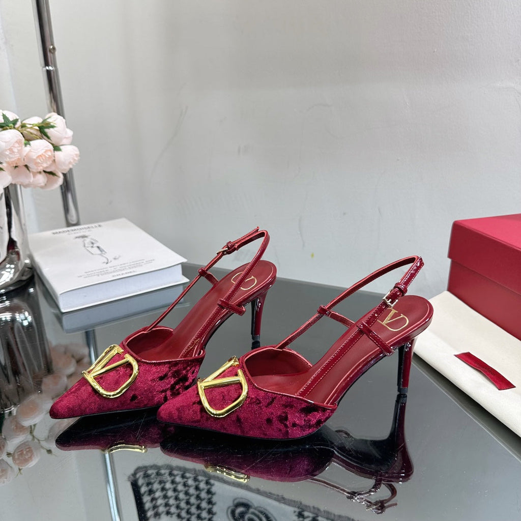 Velvet V-Buckle Heels