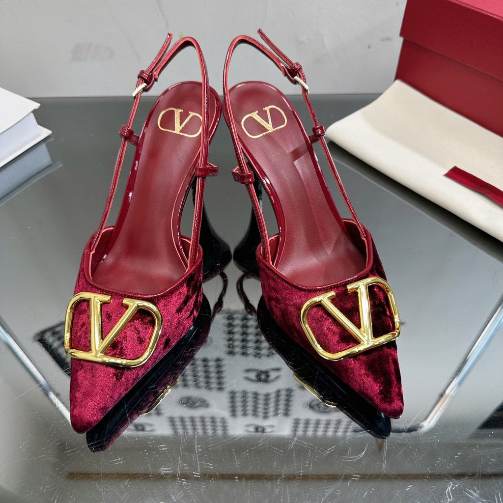 Velvet V-Buckle Heels