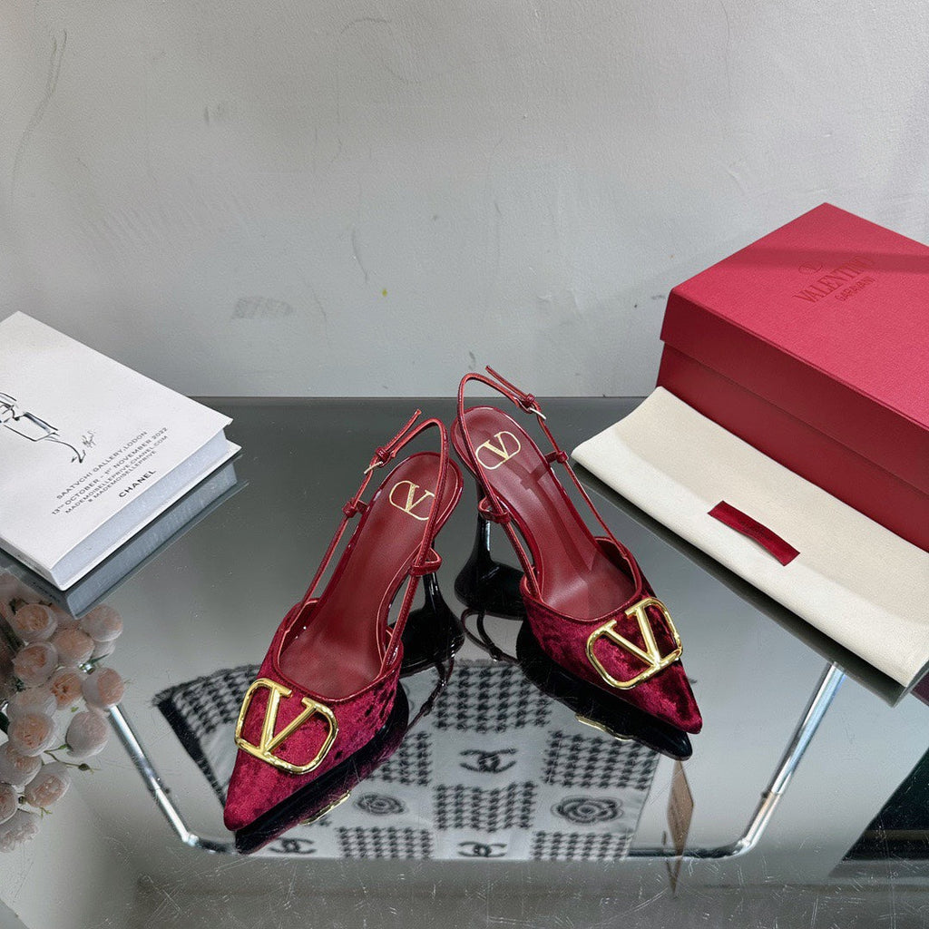 Velvet V-Buckle Heels