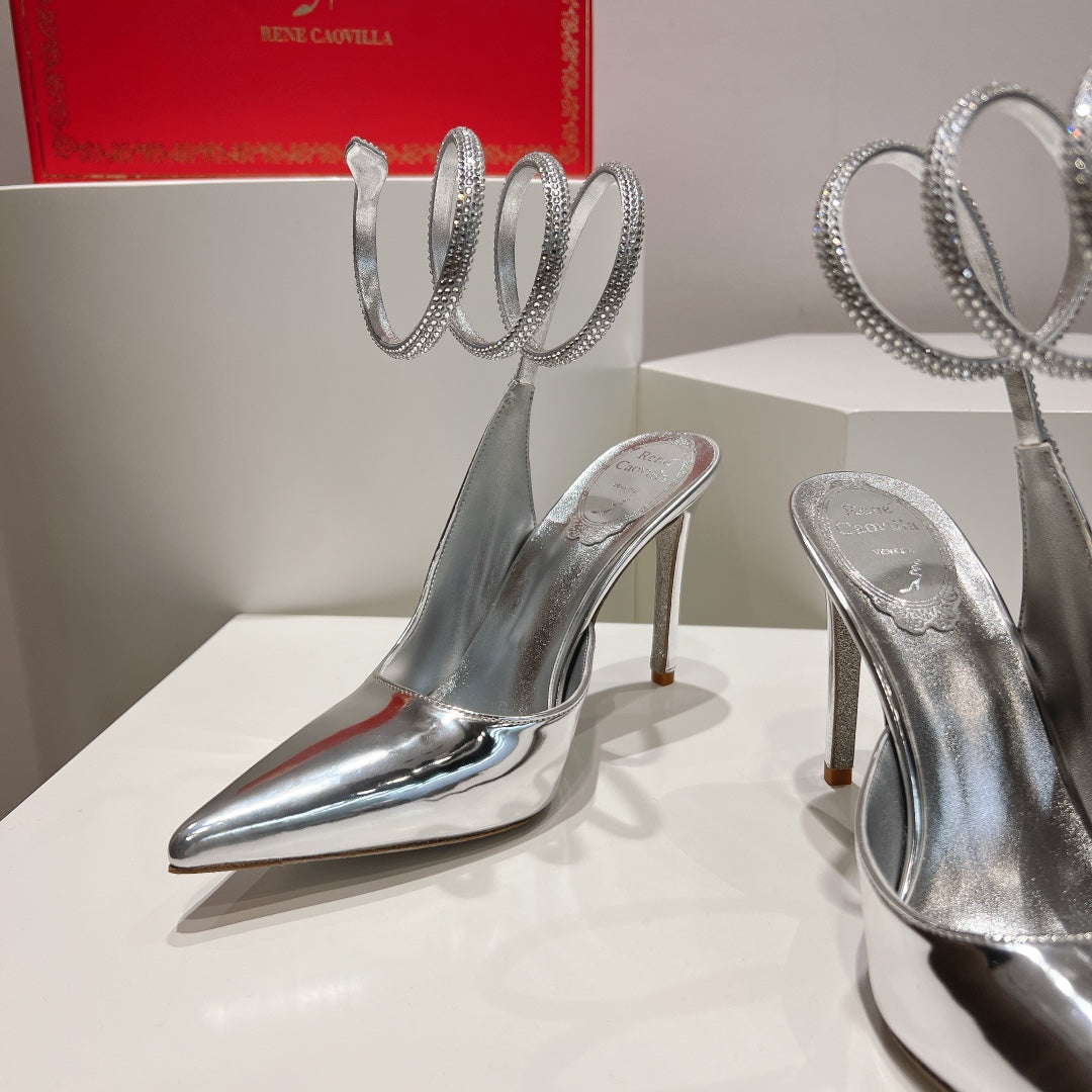 Cleo Snake-Design Slingback Heels