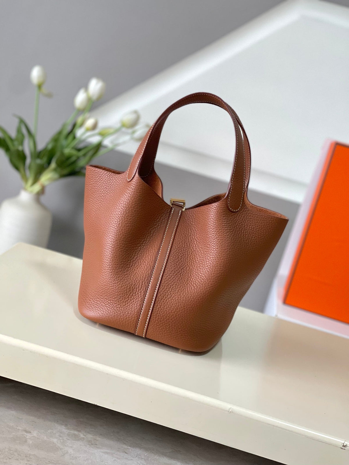 22cm Leather Bucket Bag