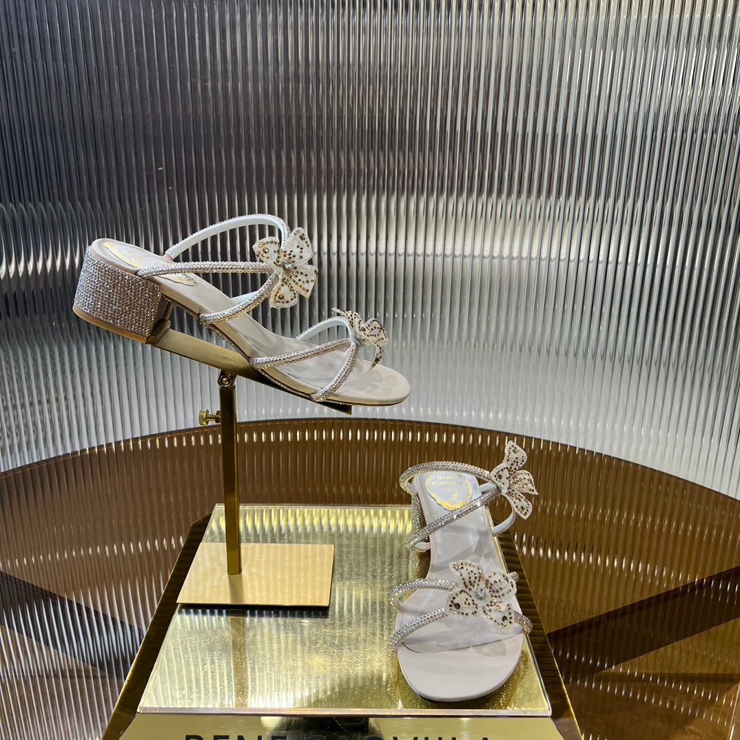 Lace Flower Crystal Sandals