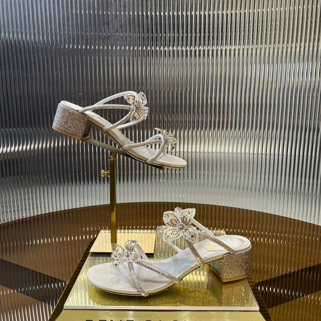 Lace Flower Crystal Sandals