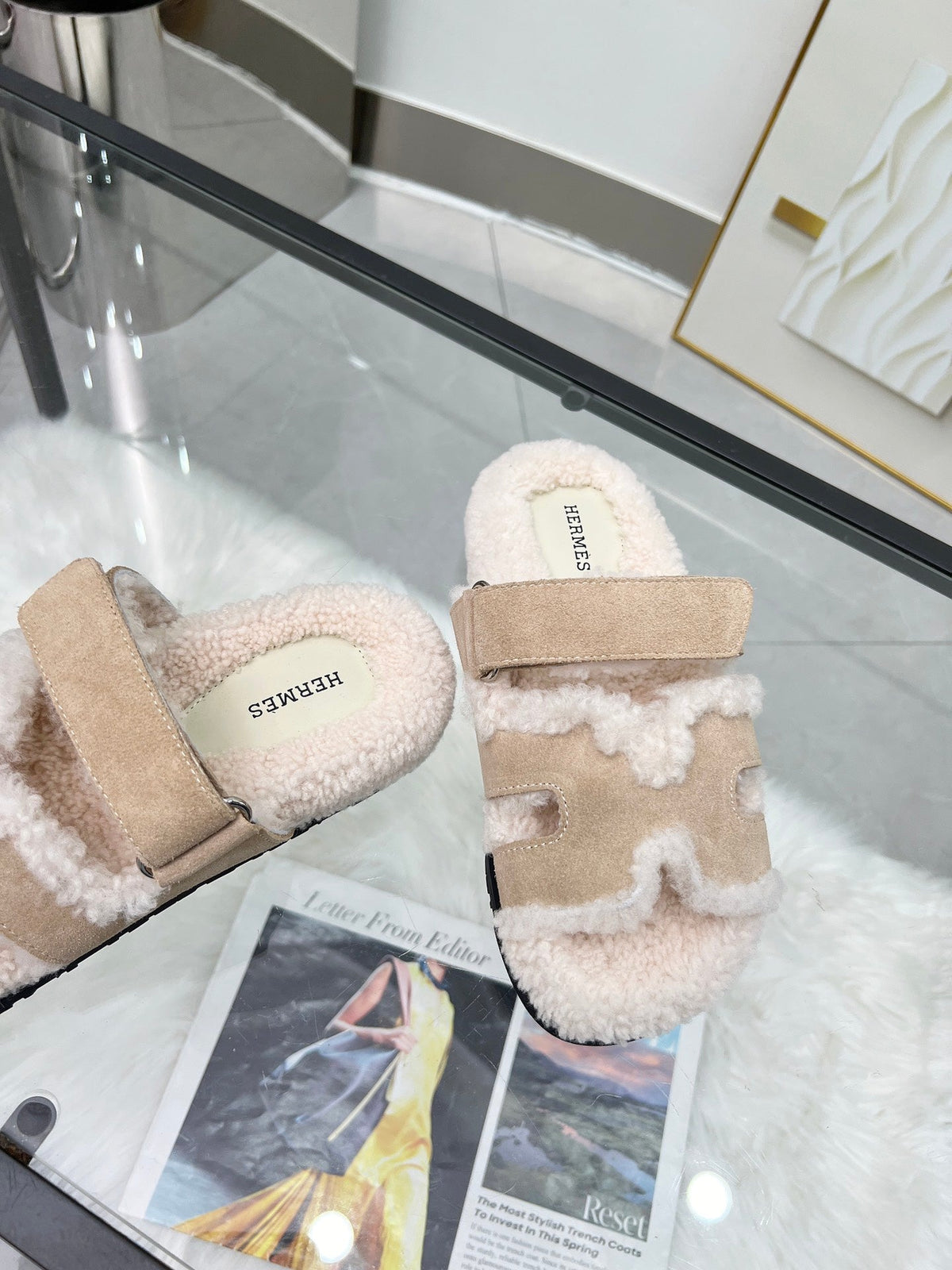 Fuzzy Wool Slide Slippers