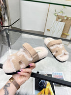 Fuzzy Wool Slide Slippers