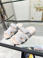 Fuzzy Wool Slide Slippers