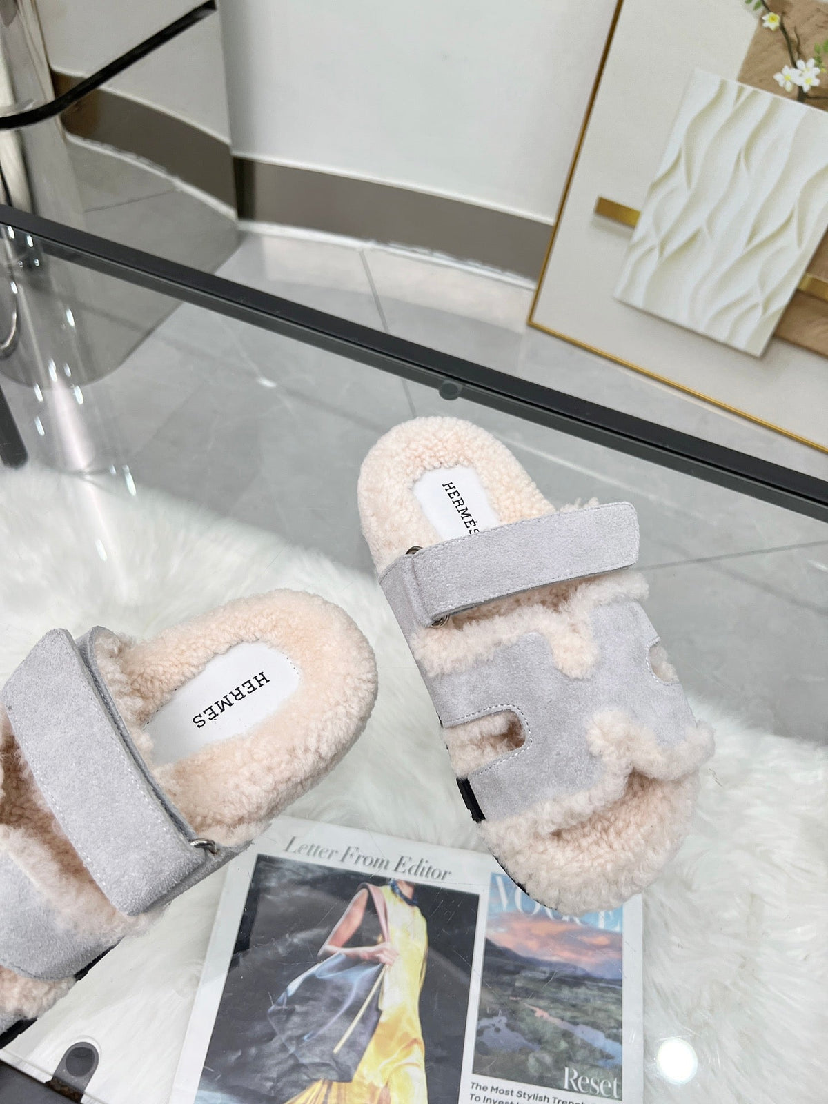 Fuzzy Wool Slide Slippers