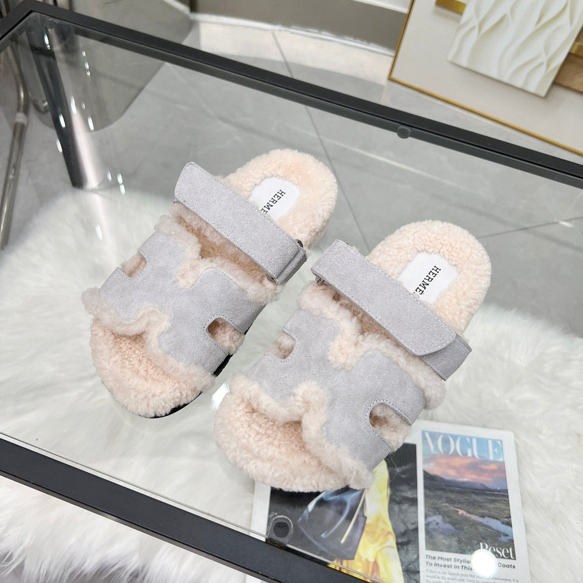Fuzzy Wool Slide Slippers
