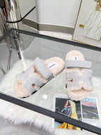 Fuzzy Wool Slide Slippers