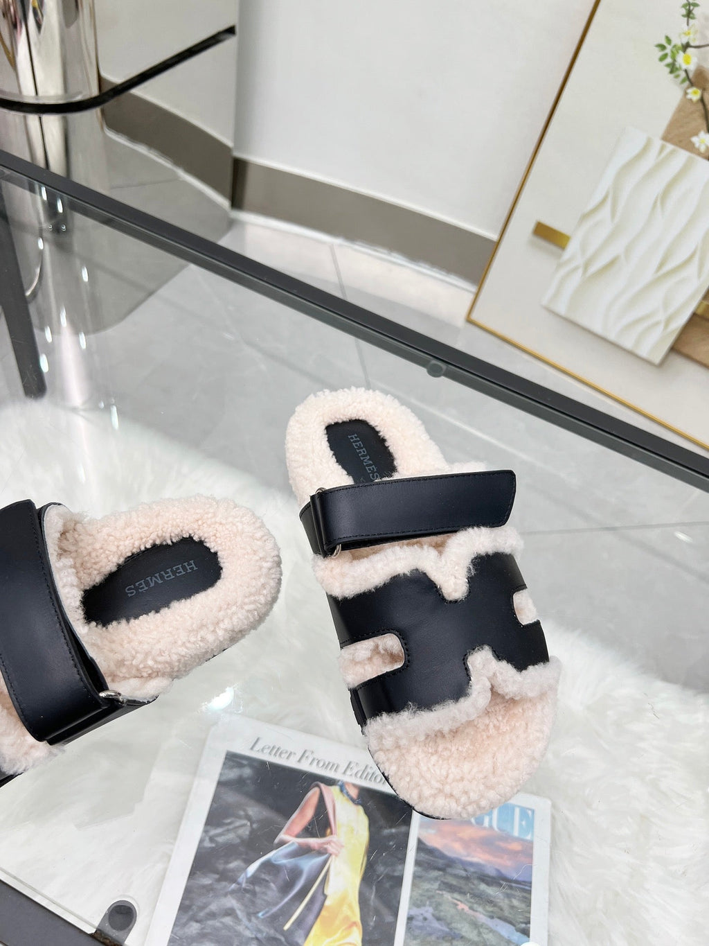 Fuzzy Wool Slide Slippers