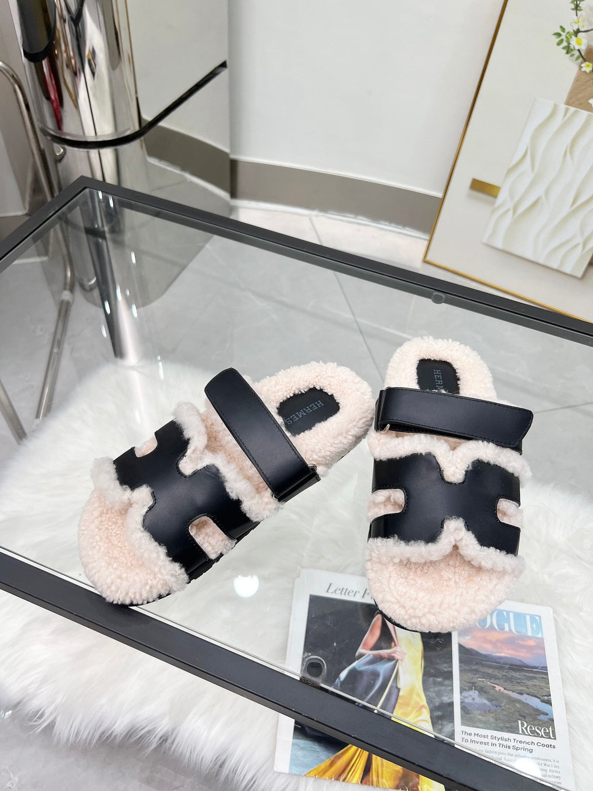 Fuzzy Wool Slide Slippers