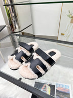 Fuzzy Wool Slide Slippers