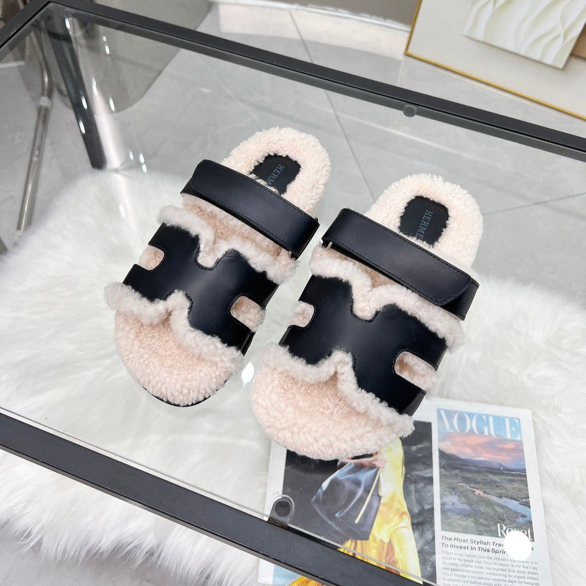Fuzzy Wool Slide Slippers