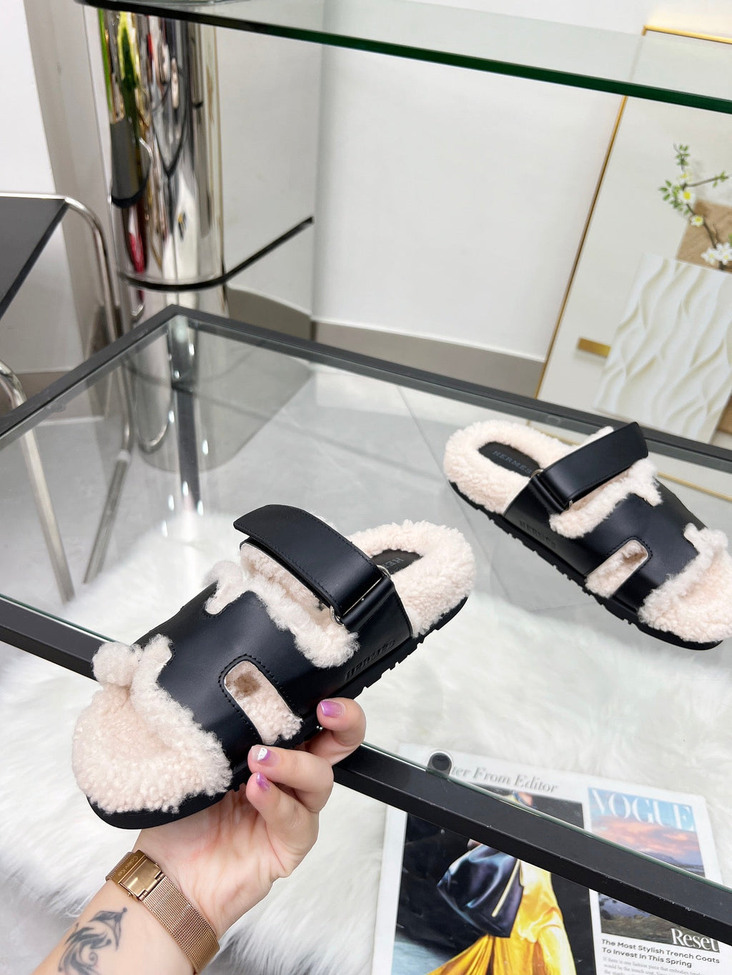Fuzzy Wool Slide Slippers