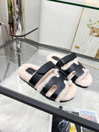 Fuzzy Wool Slide Slippers